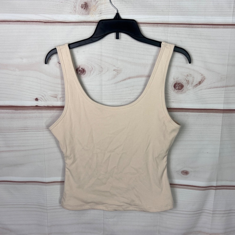 La Voute Lounge Top Womens M Cream Crop Tank Ribbed Knit Sleeveless Scoop Neck
